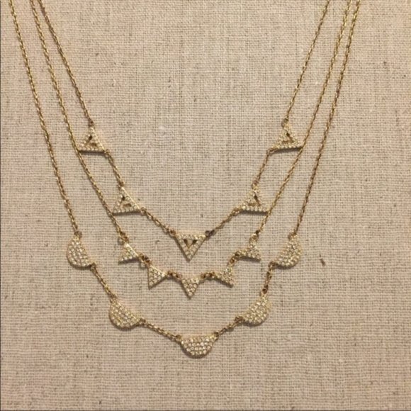 Stella & Dot | New Gold Layered Dainty Pavé Chevron Jeweled Necklace - Picture 9 of 10